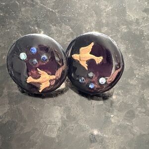 Vintage Black and Gold Bird Earrings